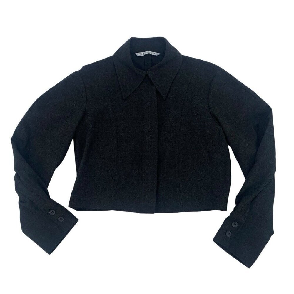 Zara Dark Gray Women's Cropped Boxy Blazer Jacket Size Large